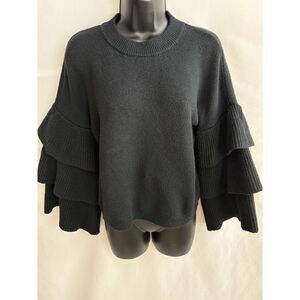 Who What Wear Black Knit Sweater Size S Girly Feminine Tiered Sleeves Artsy Cute